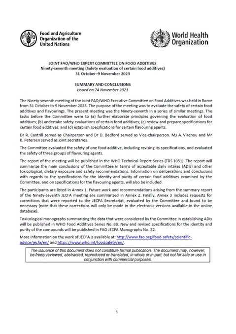 Ninety-seventh meeting - Joint FAO/WHO Expert Committee on Food Additives (JECFA)