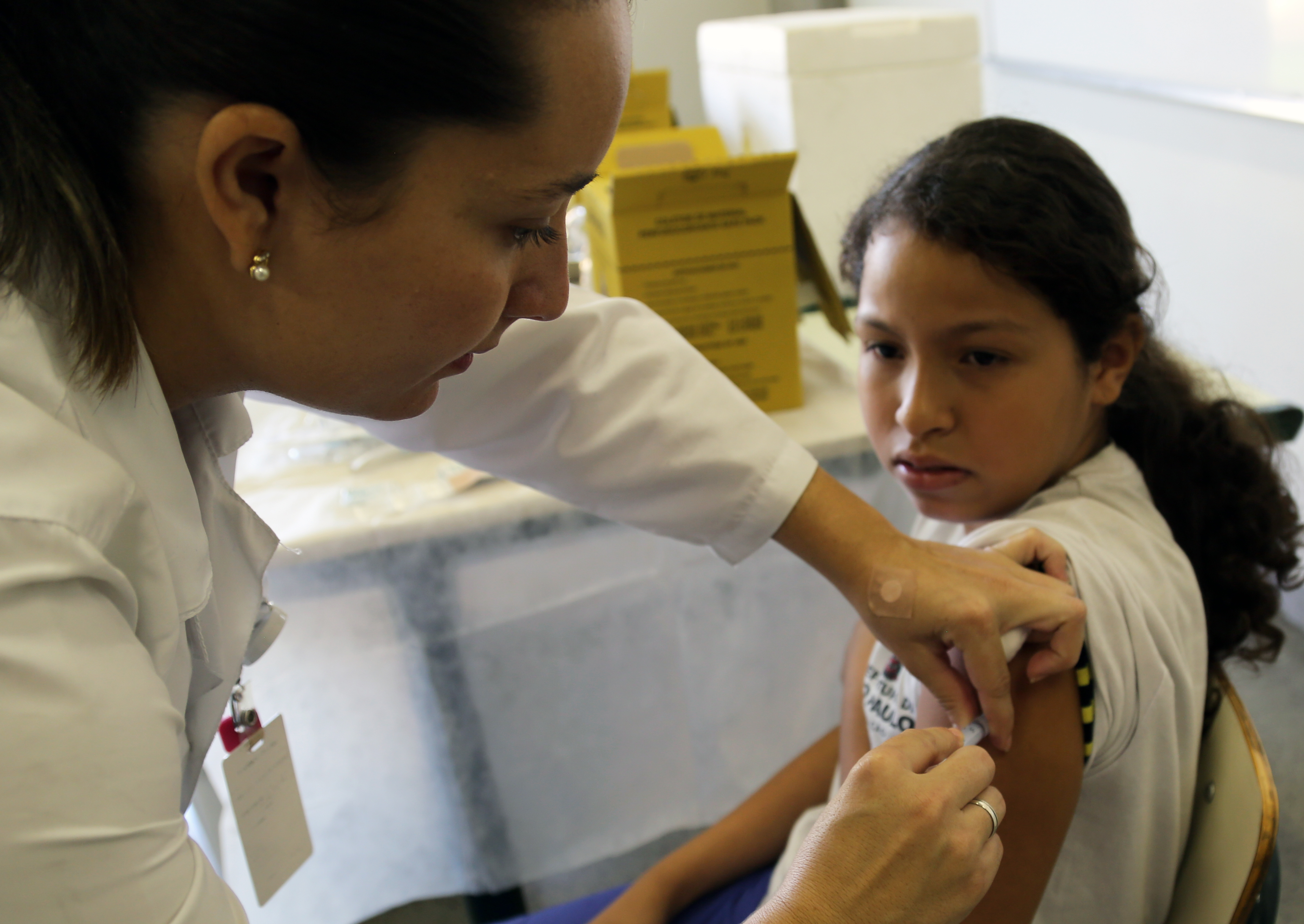 Young girls getting Human papillomavirus (HPV) vaccination in their school, in São Paulo.