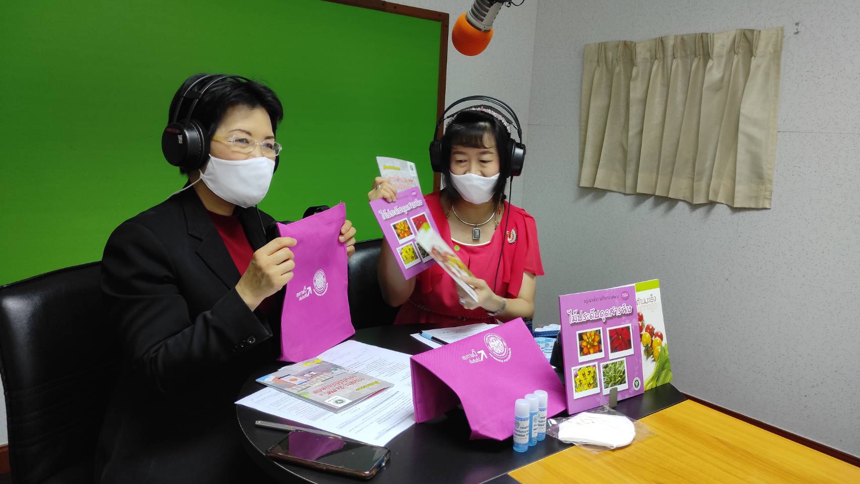 Ms Napapan Nantapong (left), Director of the Bureau of Environmental Health, Department of Health, Ministry of Public health, speaks on a national radio program about various kinds of pollution.